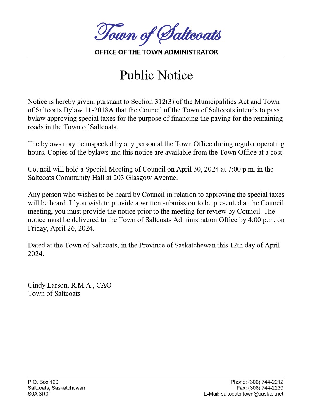 Public Notice - Special Levy