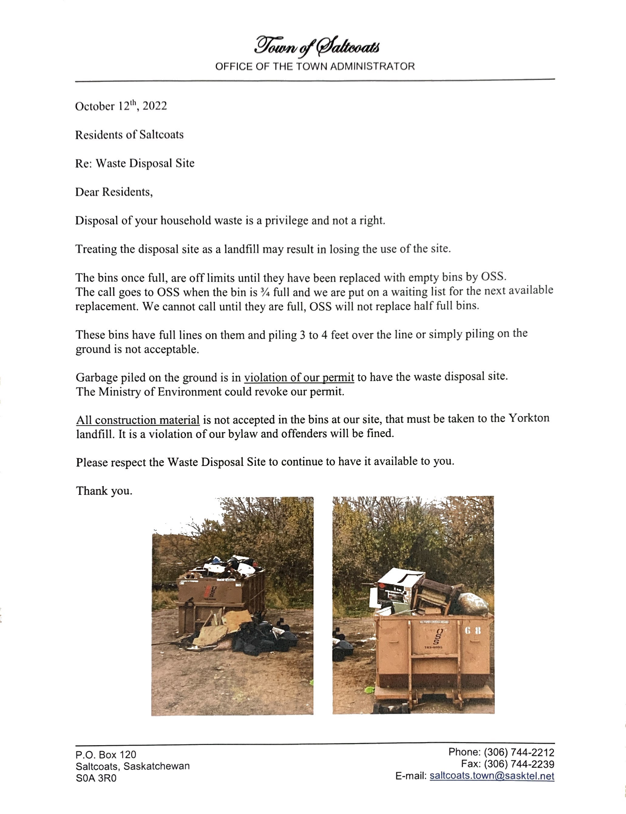 Waste Disposal Site Letter
